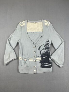 Anthropologie Moth Light Blue V-Neck Nautical Ship Button Cardigan
Size: Small
